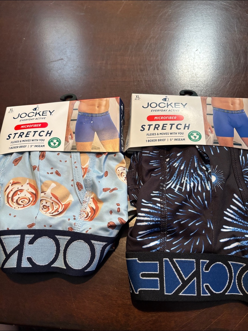 Jockey 2 Pair Stretch Boxer Briefs Blue Cinnamon Rolls & Fireworks NWT